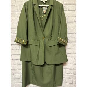 Roaman's 2 PC Olive Green Gold Beading Tank Midi Dress and Jacket NWOT SZ 22W